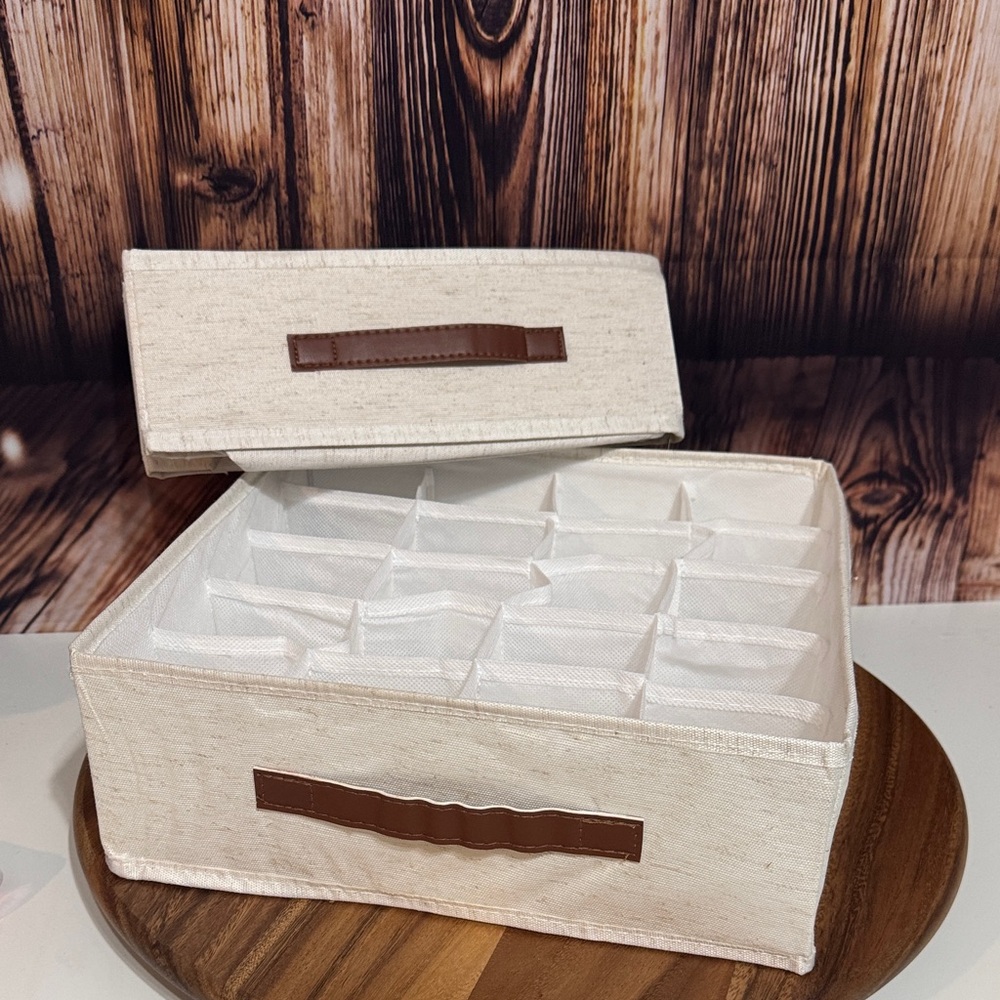 Elegant Cream Organizers with Brown Handles- (2)